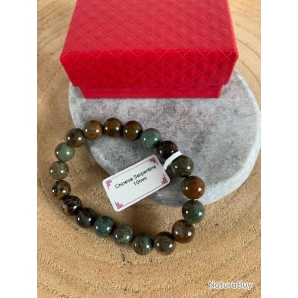 Bracelet pierres naturelles Serpentine de Chine perles 10 mm ( Rf : natu 12 ) ( Promo de Noel )