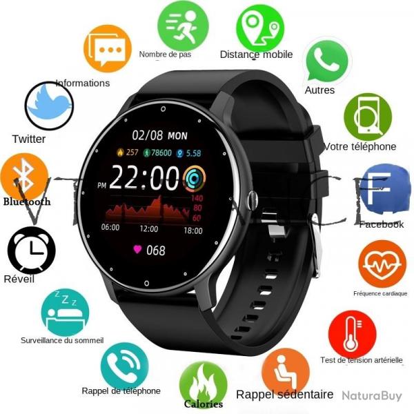 Montre Connectee Sport Bluetooth Android iOs, Couleur: Noir