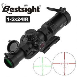 Lunette Visée Optique 1-5x24, 30mm Grand Angle Vision Fusil Chasse Tactique Tir + collier 11mm /20mm