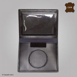 Porte carte et médaille 2 volets + NAVIGO cuir noir