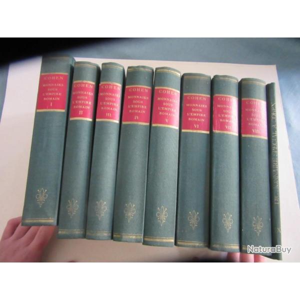 Monnaies sous l'empire romain  de Cohen - les 8 volumes + le dictionnaire - dition 1955 - Excellent