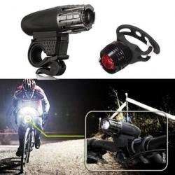 USB Rechargeable LED lampe de bicyclette Phare de vélo + Set de Feu arrière