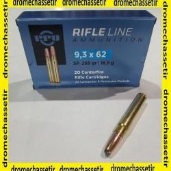 6 boites de 20 cartouches en 9,3x62, Partizan, 285 grains, soft Point SP