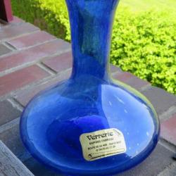 Superbe Grande CARAFE en verre Bullé Bleu de perse signé FARINELLI - BIOT (Glass Design vintage)