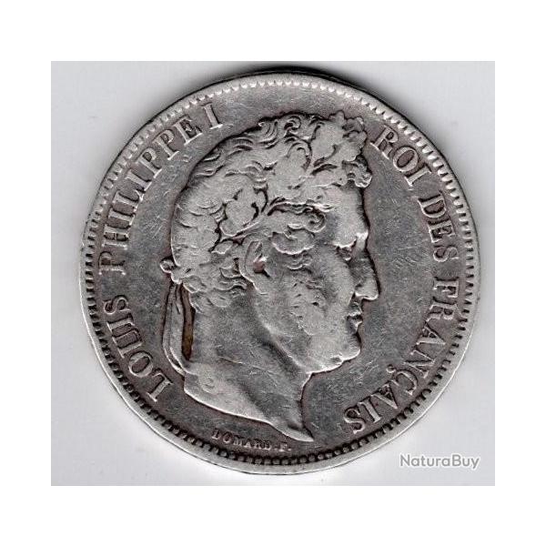 monnaie en ARGENT - 5 FRANCS -  LOUIS PHILIPPE 1841 - W  (LILLE )  poids 25 gr en trs bon tat