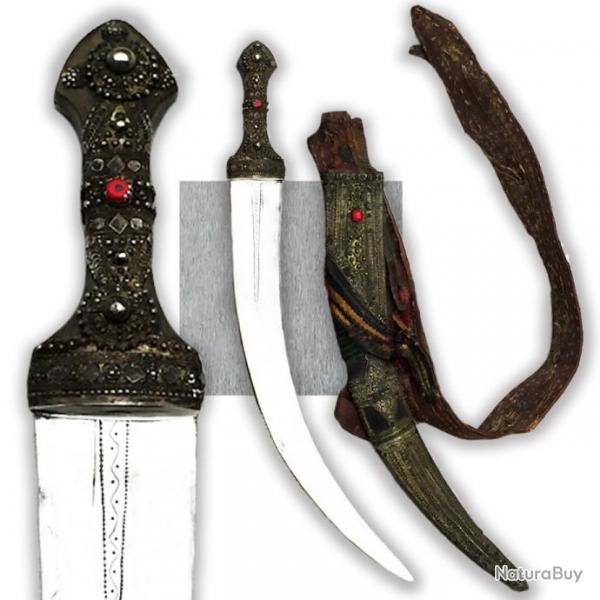 TRES RARE & SUBLIME ANCIEN SABRE COURT ISLAMIQUE, KHANDJAR, KINDJAL, GRAV, 1820-1880, ORIGINAL