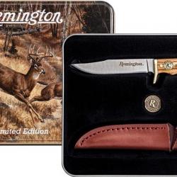 Couteau De Chasse Remington Whitetails Cutover Gift Tin Lame Acier 440 Manche Os Etui Cuir R15717