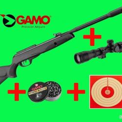 Wahoo pack Carabine Gamo Black Fusion IGT 29 Joules 4.5mm+ 4X32 WR+ plombs+ cibles