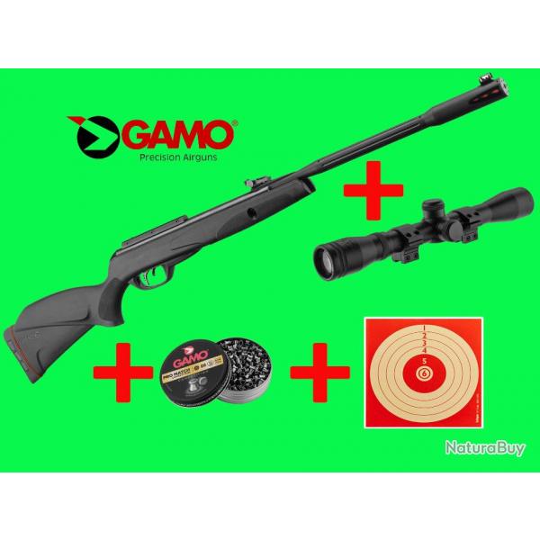 Wahoo pack Carabine Gamo Black Fusion IGT 29 Joules 4.5mm+ 4X32 WR+ plombs+ cibles