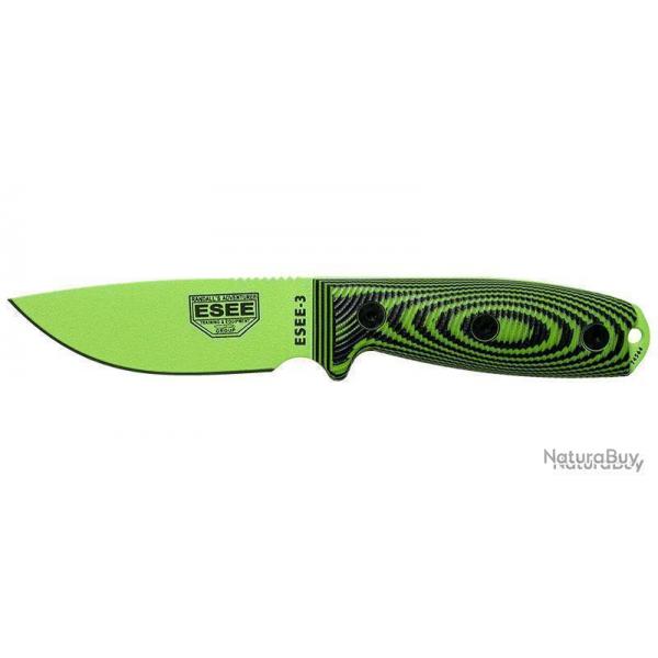 Couteau fixe - ESEE-3 - Lame Venom Green - Vert/Noir ESEE - E3PMVG007