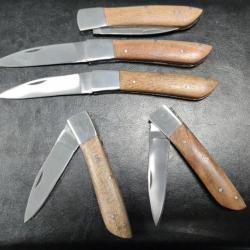 Lot de 5 couteaux de poche manche bois olivier total 20cm avec gravure prénom offert t