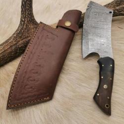 Magnifique Couperet RITE EDGE USA lame damas 256 Couches  manche en noyer et mitre en micarta 30cm