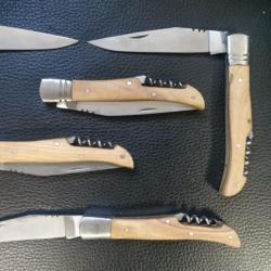 Lot de 5 couteaux de poche manche bois olivier Ref 1239 taille 21cm avec gravure prénom offert et TB