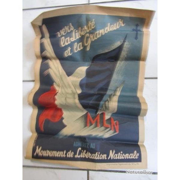 affiche politique fin seconde guerre ww2 MLN Mouv Lib Nle libration rsistance maquis De gaulle