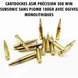 Boite de 40 munitions ASM Précision SUBSONIC SANS PLOMB - Calibre 308 Win - 180gr