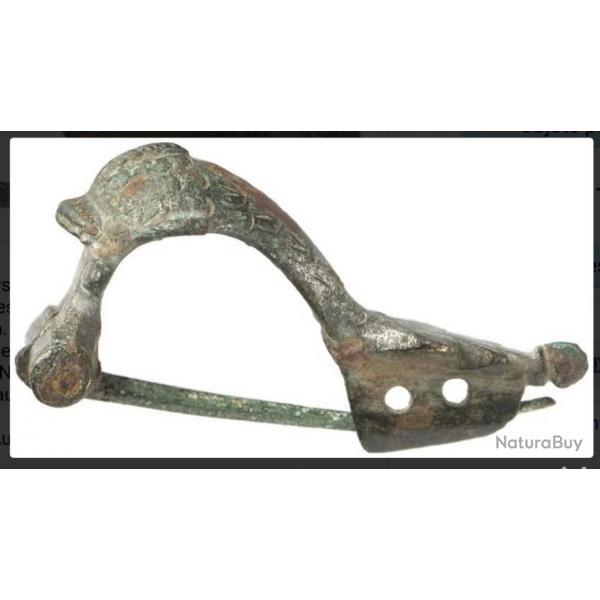Empire Romain : Incroyable Fibula de dauphin bronze / argent (I-IIe siècle). Broche antiquité