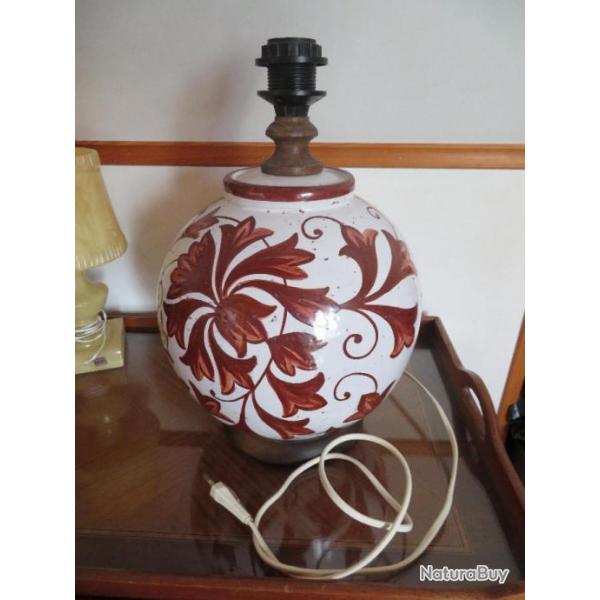 Ancienne grande lampe Vintage boule en cramique peinte (XXme)(Antique vintage lamp)