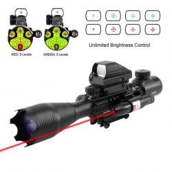 Lunette 4-16X50 Visée Laser Point Rouge Optique Holographique Fusil Chasse Tactique Tir  Airsoft