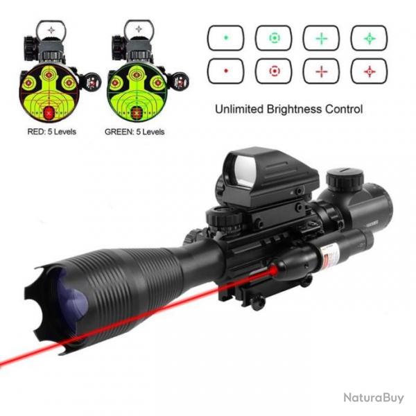 Lunette 4-16X50 Vise Laser Point Rouge Optique Holographique Fusil Chasse Tactique Tir  Airsoft