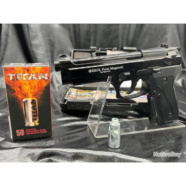 Pistolet FIRAT MAGNUM Noir- 9mm PAK + 50 Munitions balles  Blanc