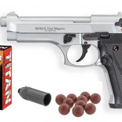 Pack pistolet FIRAT MAGNUM Chromé 9mm PAK + 50X Munitions + Embout Self Gomm