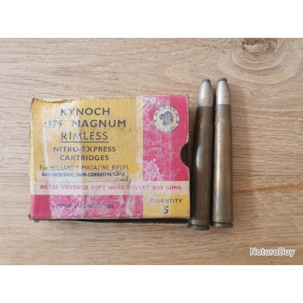 ancienne boite KYNOCH de 2 cartouches de 375 H & H  balle 1/2 blinde soft nose de 300 grains