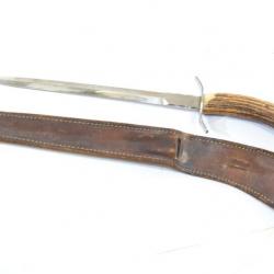 Ancienne dague de chasse / vénerie avec manche en bois de cerf. Couteau chasse