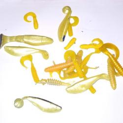 Assortiment de leurres  de 6 Leurres poissons et 12 leurres jaunes souples