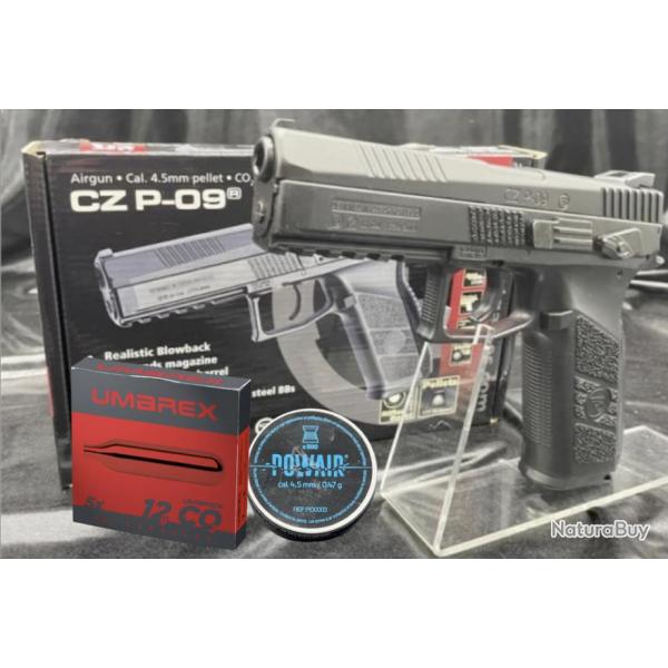 Pack prt  tirer Pistolet CZ P-09 "Couleur Noir Mtal" - Plombs ou BB'S - Blowback + Plombs + CO2