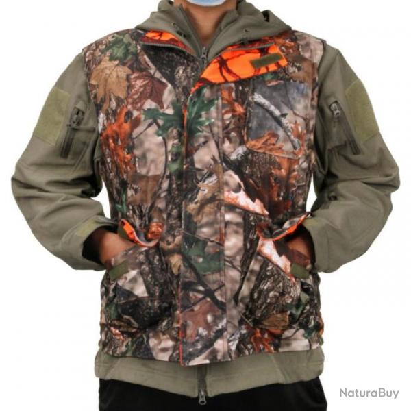 Veste de Chasse Camouflage Orange Blouson Homme Gilet Réversible Camping Pêche Randonnée