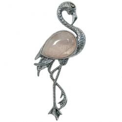 Broche flamant rose avec quartz rose