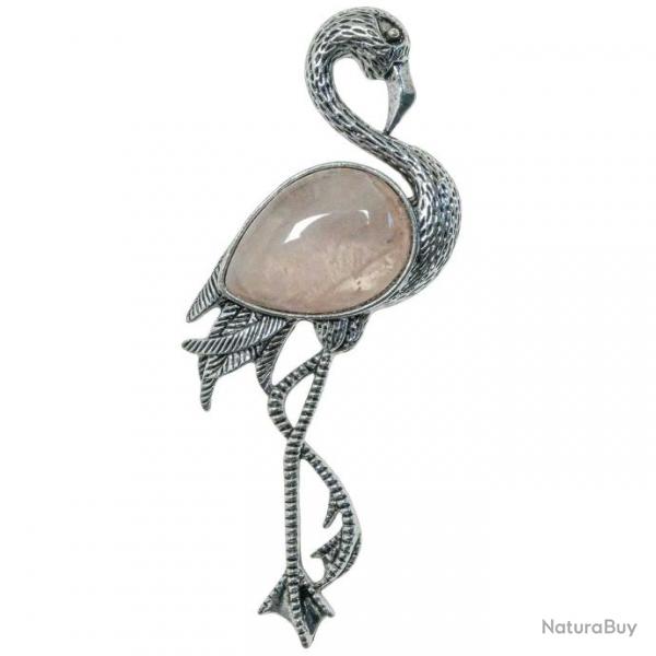 Broche flamant rose avec quartz rose