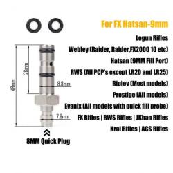 raccord de remplissage sonde de charge carabine PCP diamètre 8.80mm Evanix, Logun,Webley, FX Hatsan