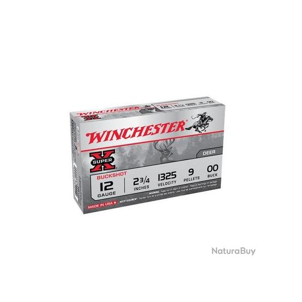 WINCHESTER Cartouches de chasse Buckshot super x chevrotine - par boite de 5  12  / 89  54 GrainsGr