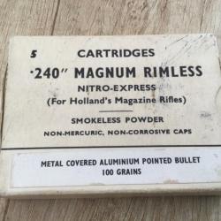 Boite de cartouches de collection calibre 240 magnum rimless