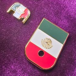 Glock style Narcos : Plaques arrière et de chargeur, drapeau mexico plaqué or et émaille - Gen3&4