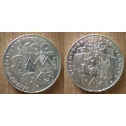 France 100 Francs 1995 Commemo 8 Mai 1945 Piece Argent