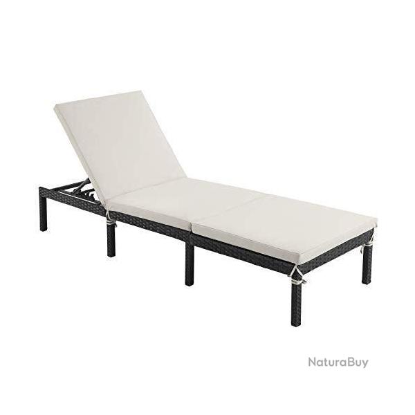 Chaise longue bain de soleil transat de relaxation avec matelas de 5 cm surface tisse inclinable 5