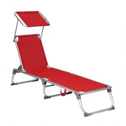 Bain de soleil inclinable chaise longue transat pliable en alu toile textilène coussin pare soleil