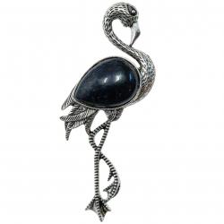 Broche flamant rose avec agate noire