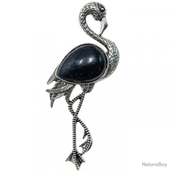 Broche flamant rose avec agate noire