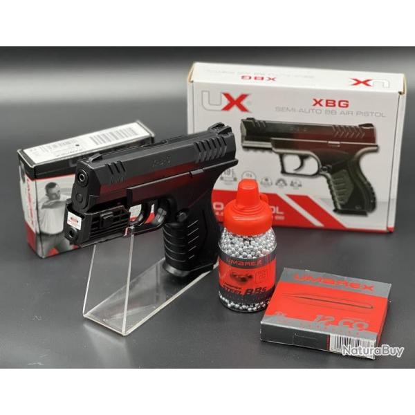 Pack prt  tirer complet avec laser Pistolet XBG billes acier 4,5mm officiel Umarex 3 joules (Munit