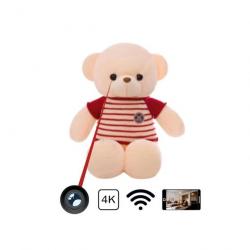 Ours en peluche rouge Caméra 4k Wifi  avec accès aux images en direct depuis son téléphone