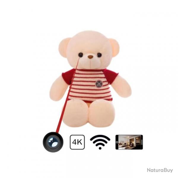 Ours en peluche rouge Camra 4k Wifi  avec accs aux images en direct depuis son tlphone
