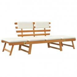 Banc de jardin 190 meuble de patio d'extérieur terrasse avec coussins 2-en-1 cm bois d'acacia massi