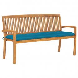 Banc de jardin meuble de patio d'extérieur terrasse empilable et coussin 159 cm bois de teck massif