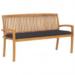 Banc de jardin meuble de patio d'extérieur terrasse empilable et coussin 159 cm bois de teck massif