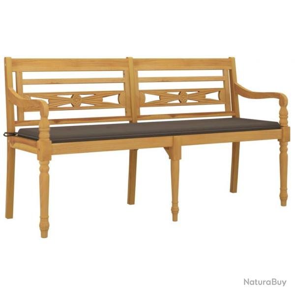 Banc de jardin meuble de patio d'extrieur terrasse avec coussin taupe 150 cm bois de teck massif 0