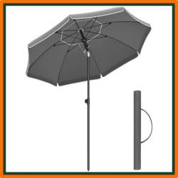 Parasol anti UV - Ø 2 m - Gris - Piscine, jardin, plage - Sac de transport