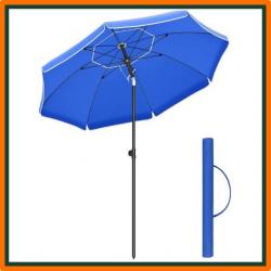 Parasol anti UV - Ø 2 m - Bleu - Piscine, jardin, plage - Sac de transport